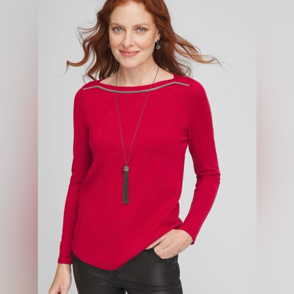 🌷CHICO’S  Caviar Bead Bateau Neck Sweater Sz 3 (16) NWT
